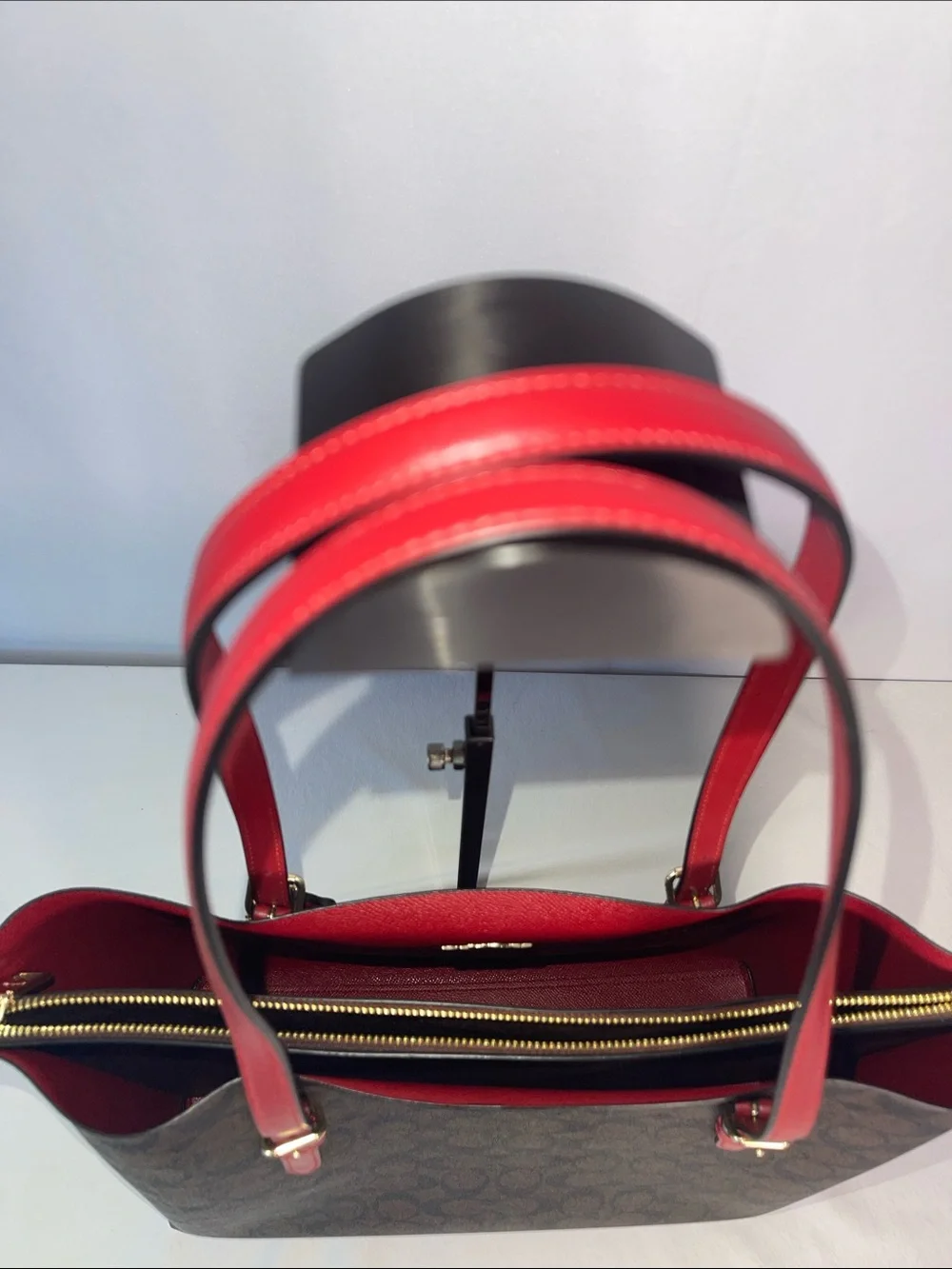 Coach Molly Tote L2377-1665 Signature Canvas Brown Red Leather